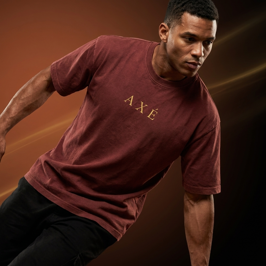 Axé T-Shirt burgundy — capa editorial inspirada no movimento da capoeira