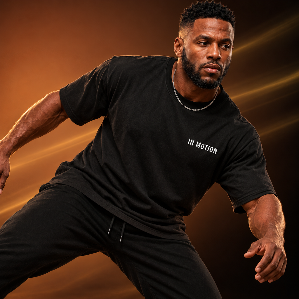 Capoeira Oversized T-Shirt preta — capa editorial em movimento